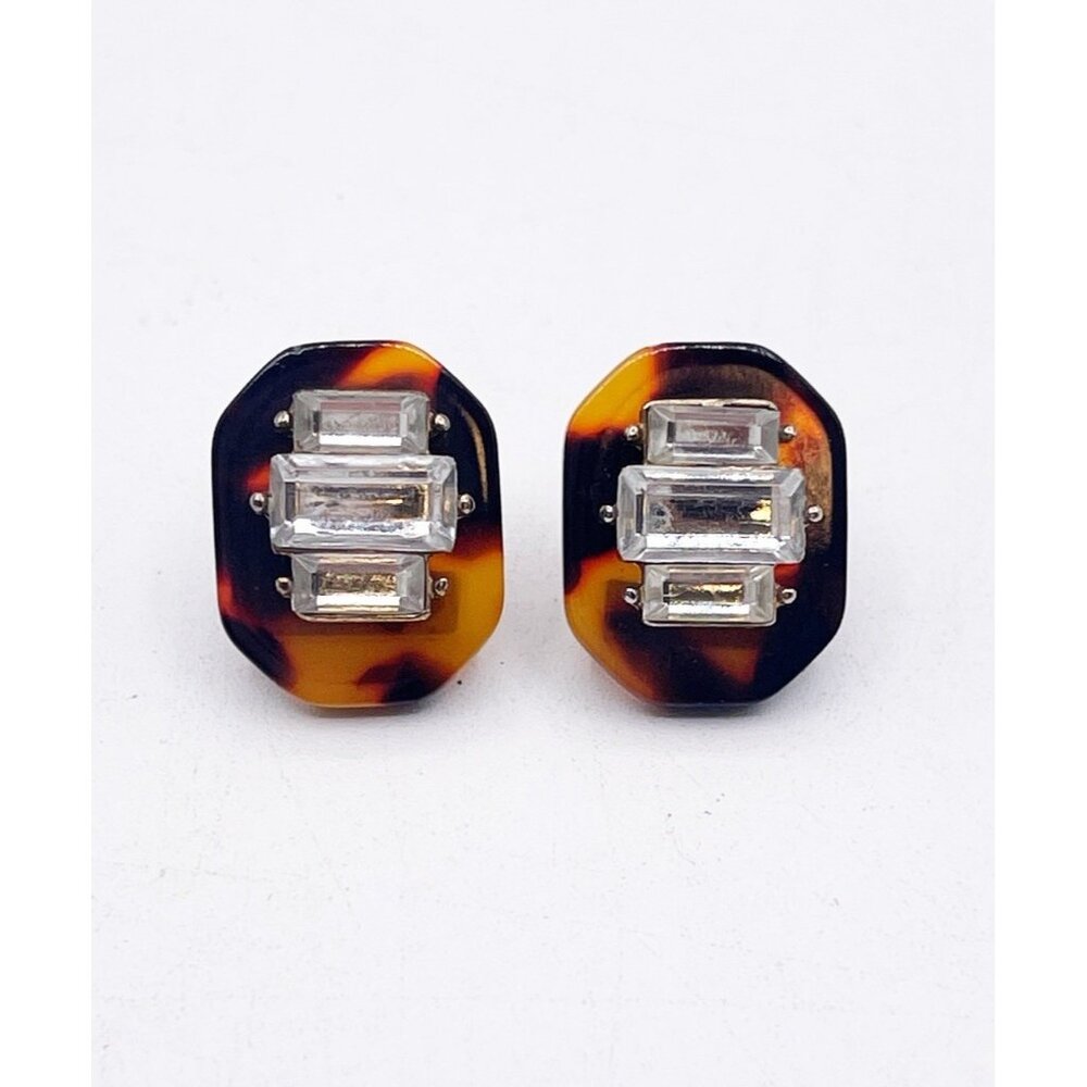 BaubleBar Gold Tone Acrylic Crystal Faux Tortoise Stud Pierced Earrings